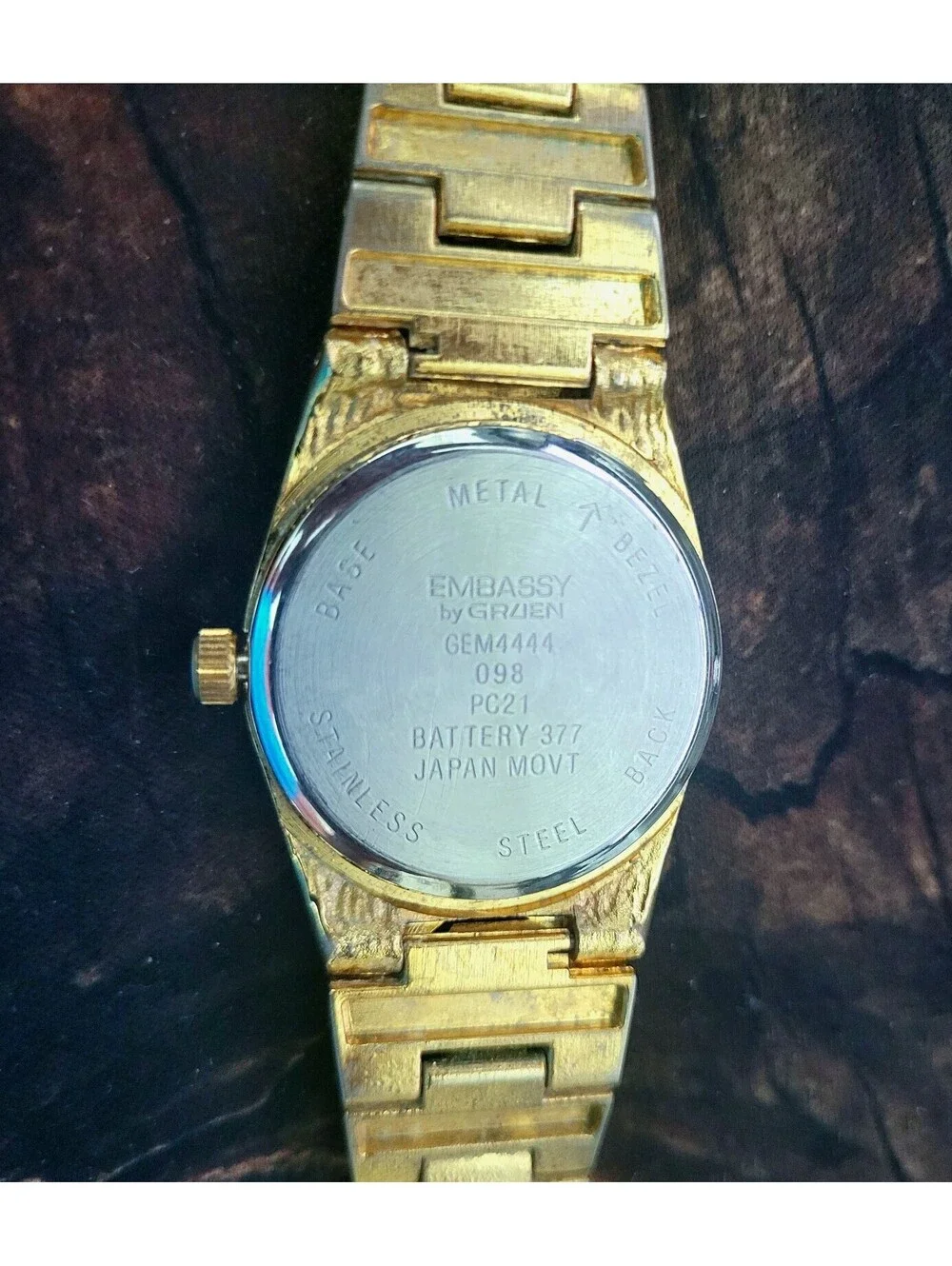 80s Vintage Retro Mens Gruen Real Diamond Gold Nugget Watch